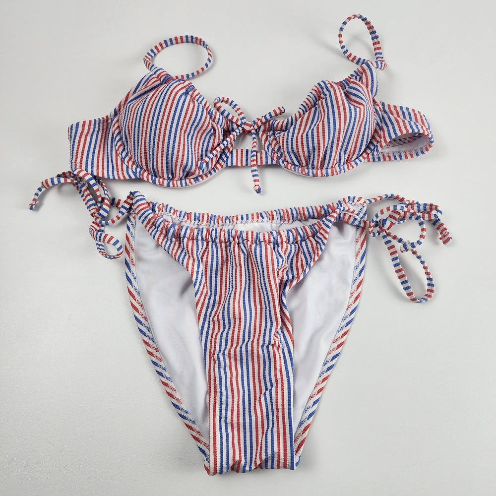 Xhilaration Swim Set - Red, White, and Blue Stripes, Size M/L, Patriotic, Costal